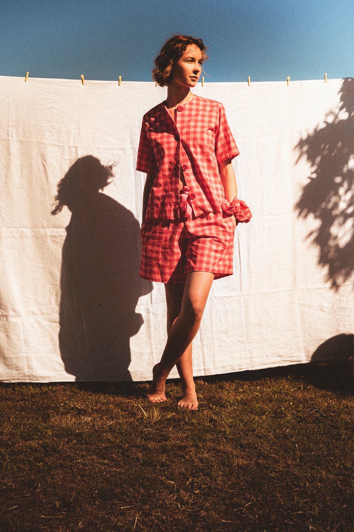 Short coton vichy rouge/rose