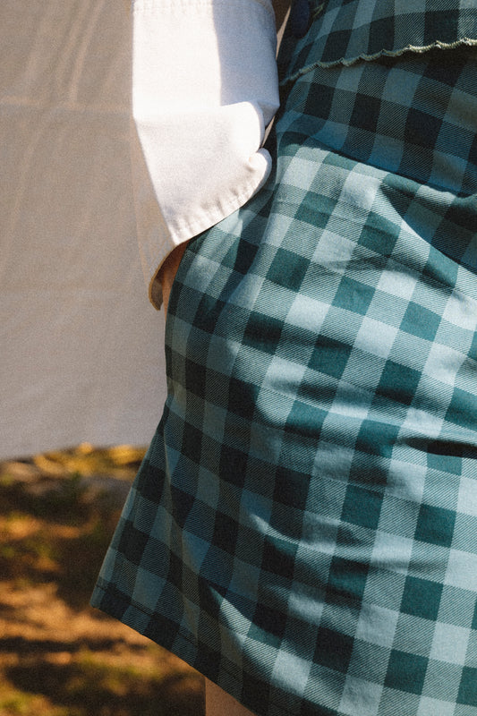 Short coton vichy vert/bleu